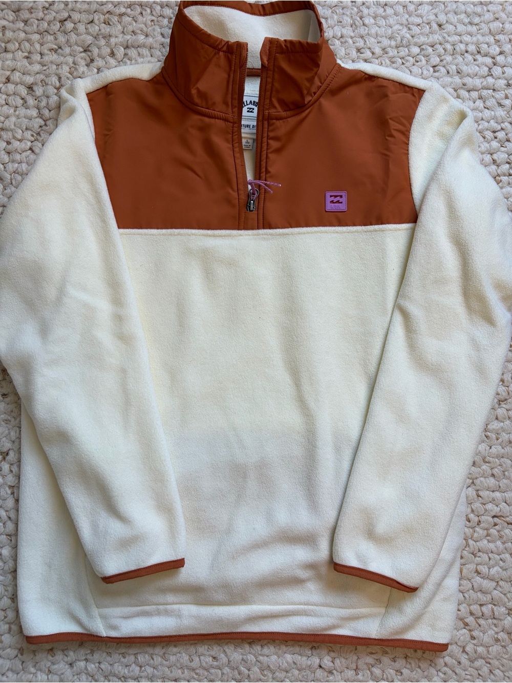 Billabong Men's Cream and Rust Quarter-Zip Pullover Fleece